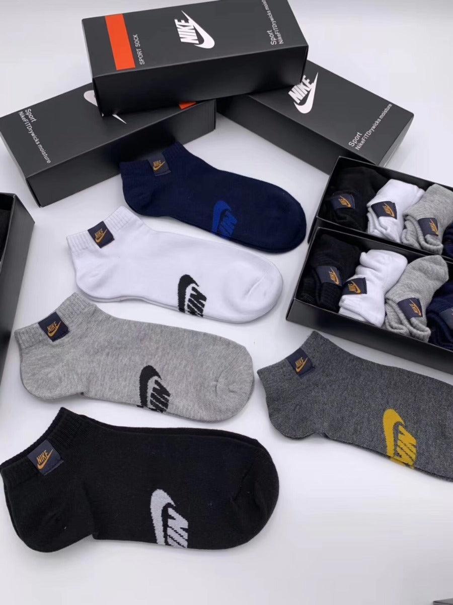 NK Fits Crested 5 in 1 Pack Black Navy Blue White Grey Ash Socks - Obeezi.com