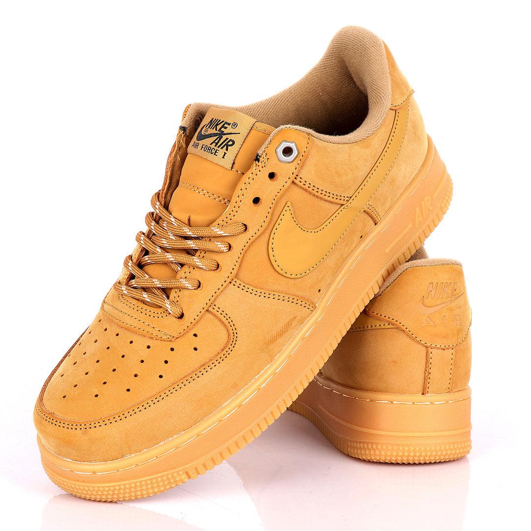 NK Force 1 Flat/Wheat-Gum Light Brown Sneakers - Obeezi