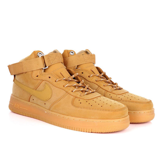 NK Force 1 High Wheat-Gum Light Brown Sneakers - Obeezi
