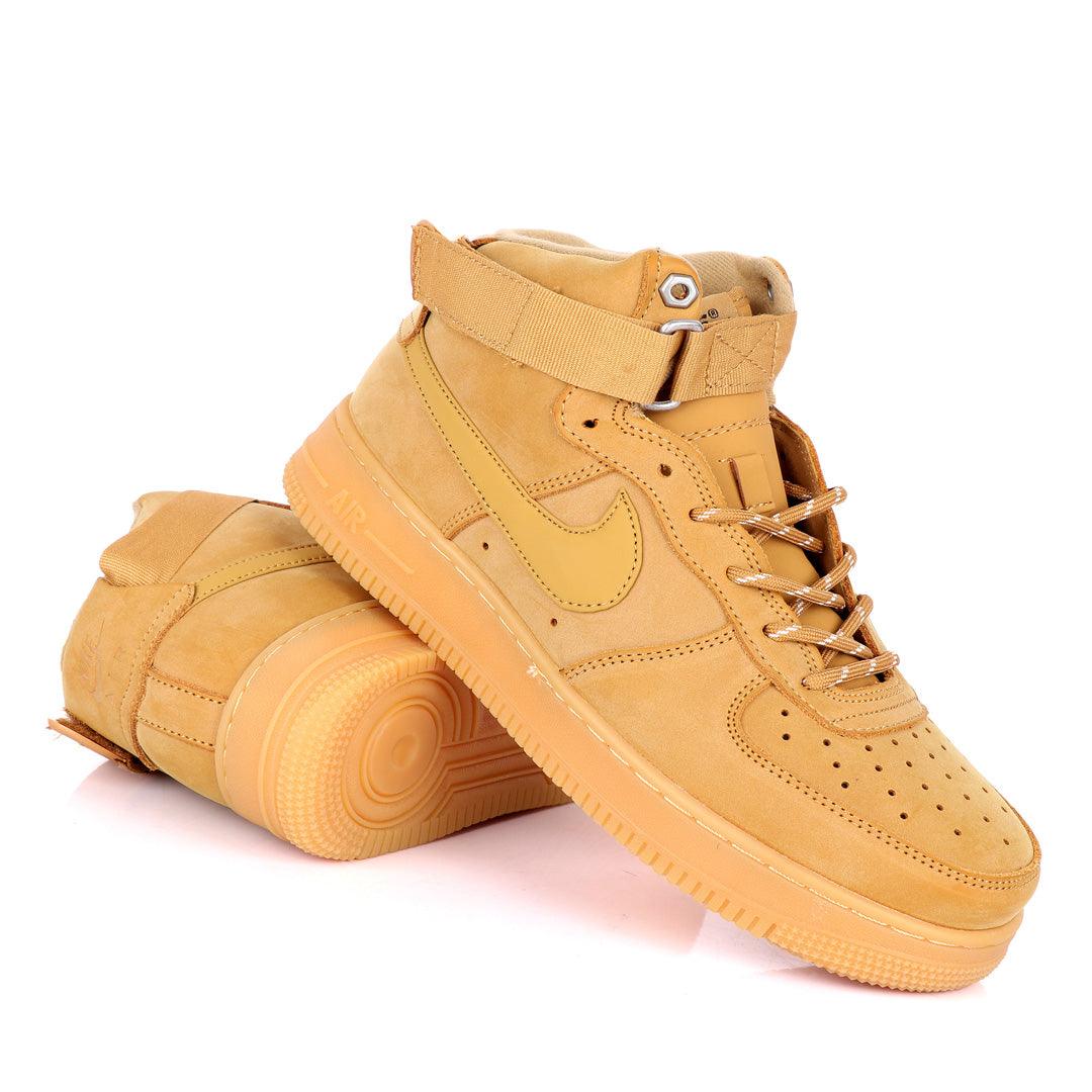 NK Force 1 High Wheat-Gum Light Brown Sneakers - Obeezi