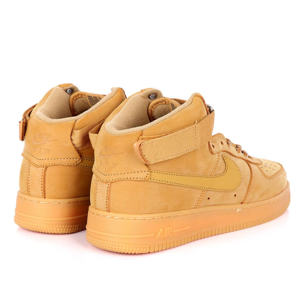 NK Force 1 High Wheat-Gum Light Brown Sneakers - Obeezi