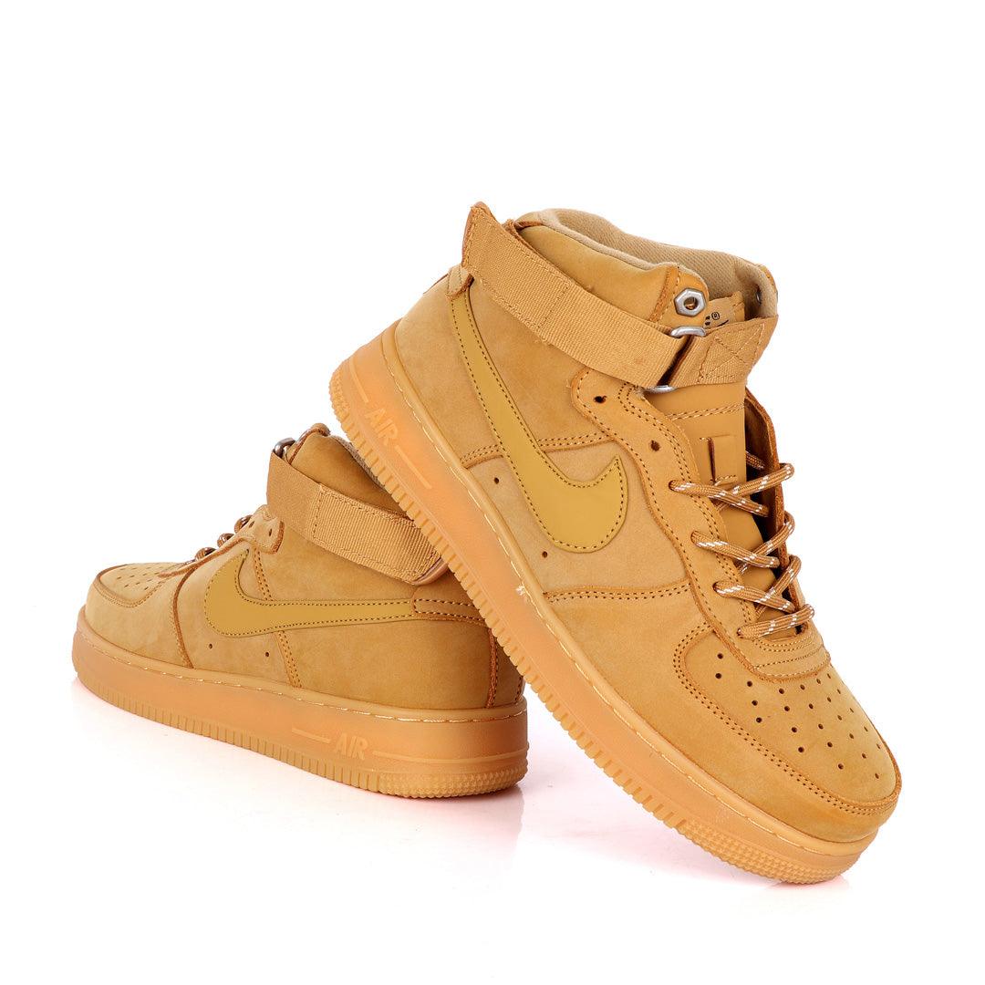 NK Force 1 High Wheat-Gum Light Brown Sneakers - Obeezi