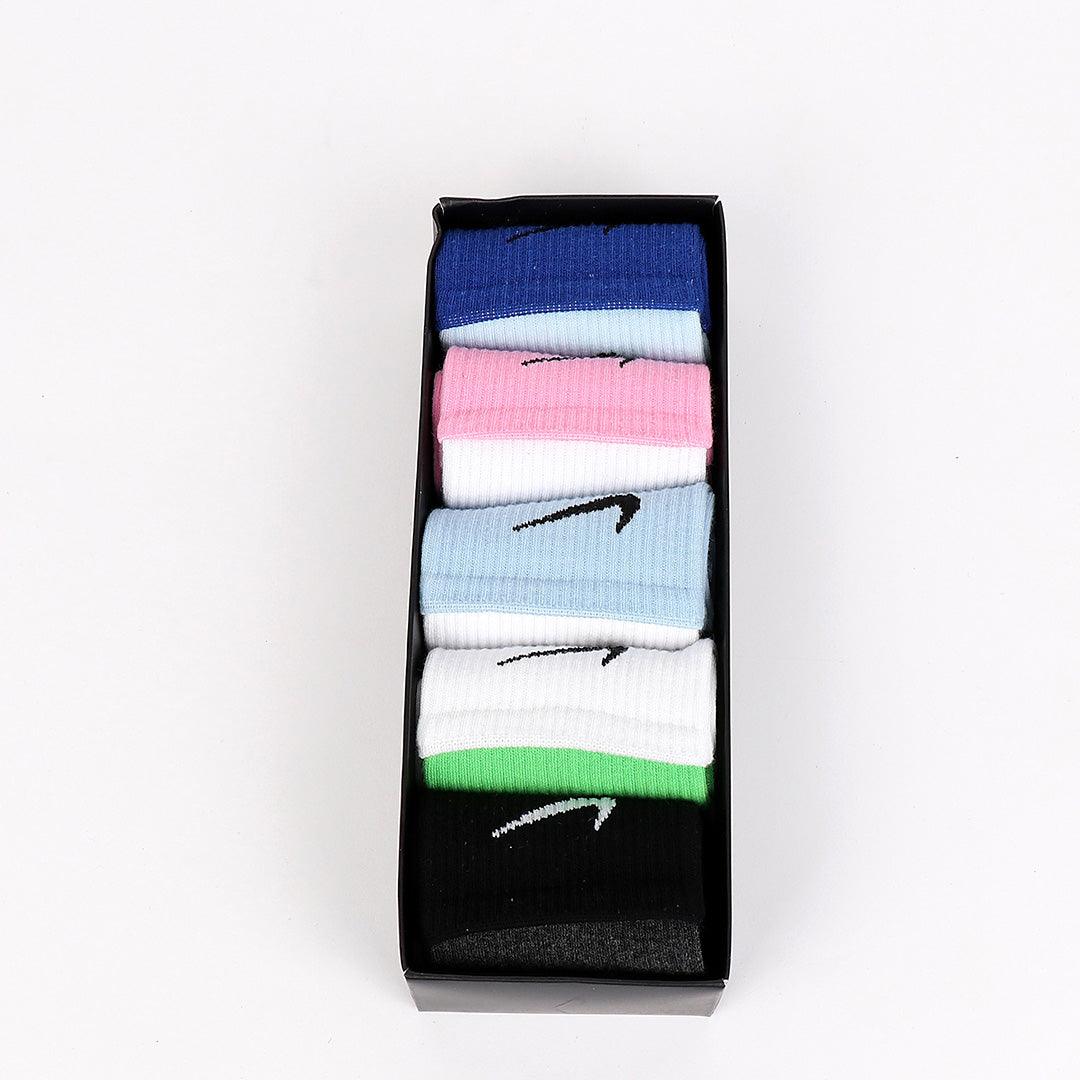 NK Logo Designed 5 in 1 Dry Wicks Moisture Cotton Socks - Obeezi.com