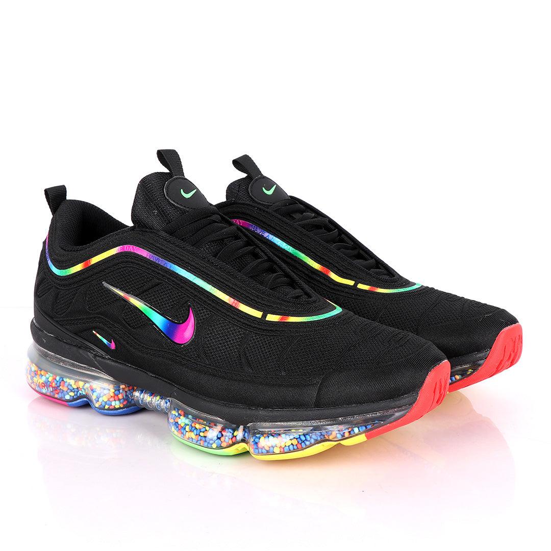 NK Max Black Sneakers With Pearl Filled Tuned Pressure Multi-colored Sole And Logo Design - Obeezi
