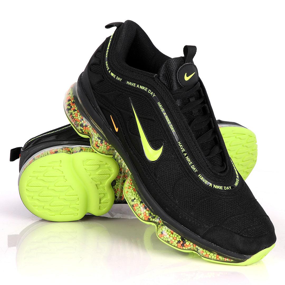 NK Max Black Sneakers With Pearl Filled Tuned Pressure Sole And Lemon Logo Design - Obeezi