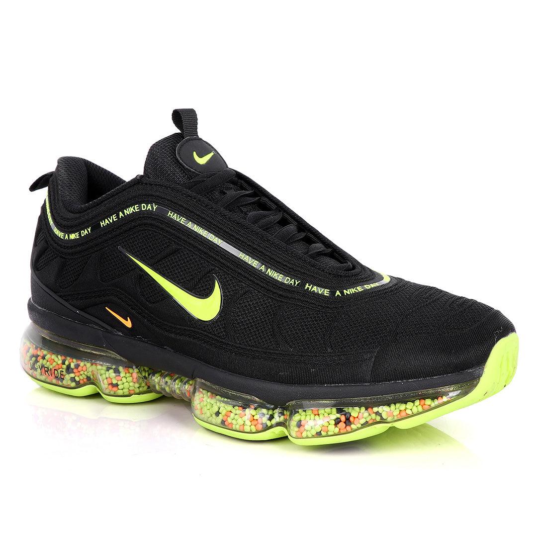 NK Max Black Sneakers With Pearl Filled Tuned Pressure Sole And Lemon Logo Design - Obeezi