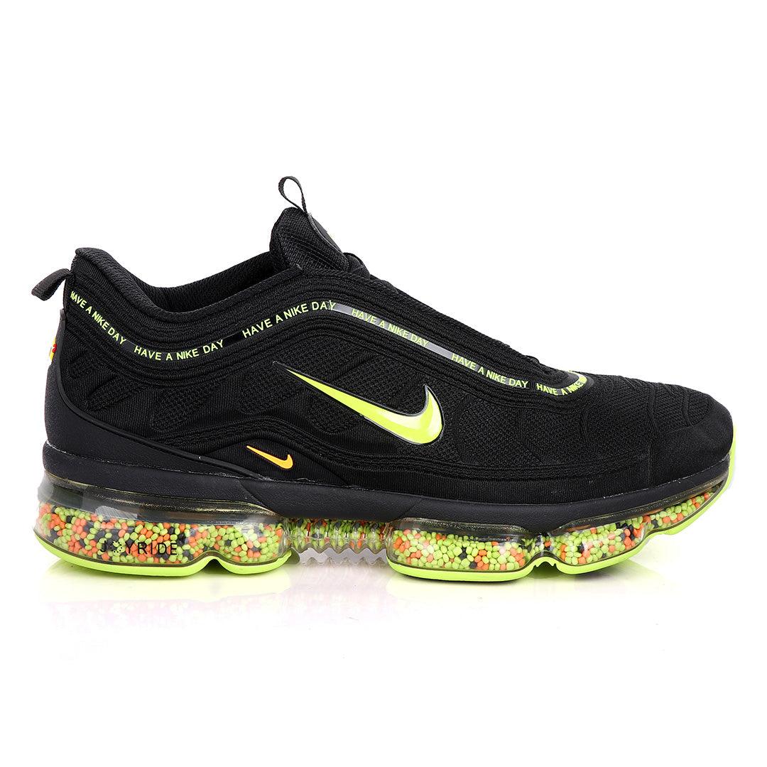 NK Max Black Sneakers With Pearl Filled Tuned Pressure Sole And Lemon Logo Design - Obeezi