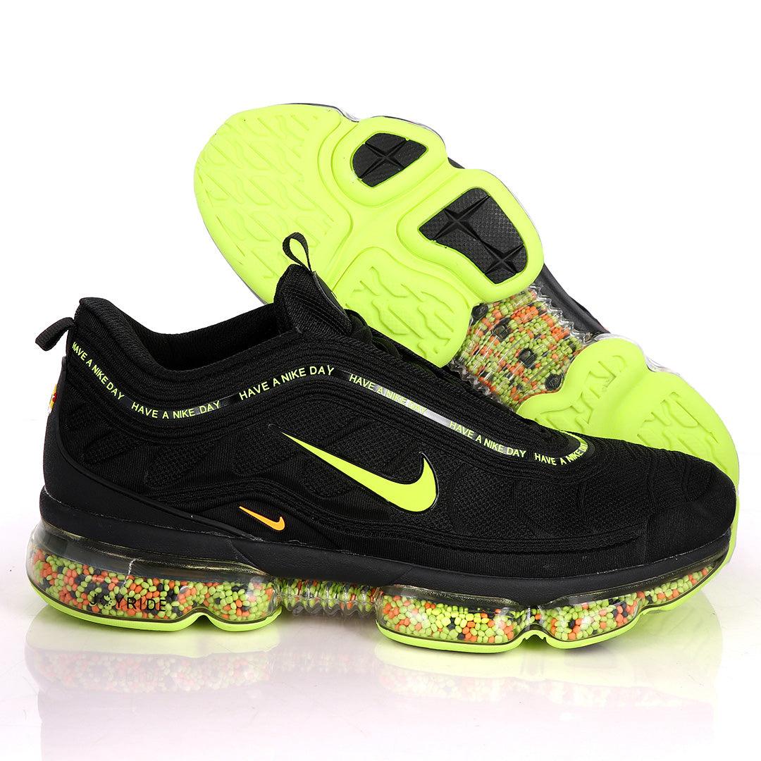 NK Max Black Sneakers With Pearl Filled Tuned Pressure Sole And Lemon Logo Design - Obeezi