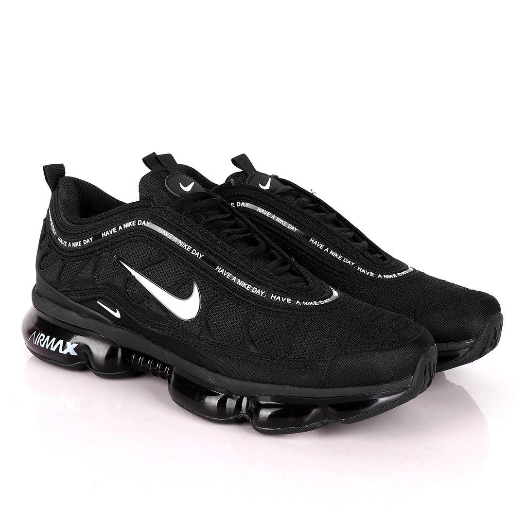 NK Max Black Sneakers With Tuned Pressure Sole And White Logo Design - Obeezi