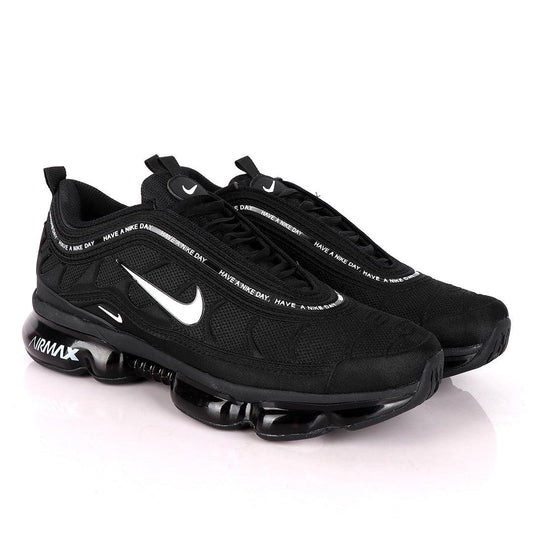 NK Max Black Sneakers With Tuned Pressure Sole And White Logo Design - Obeezi