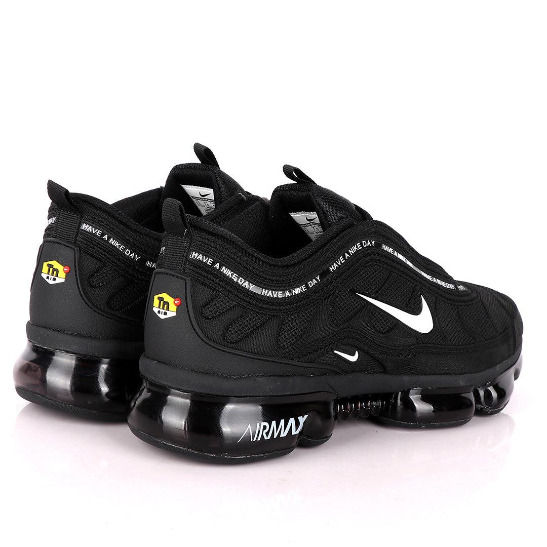 NK Max Black Sneakers With Tuned Pressure Sole And White Logo Design - Obeezi