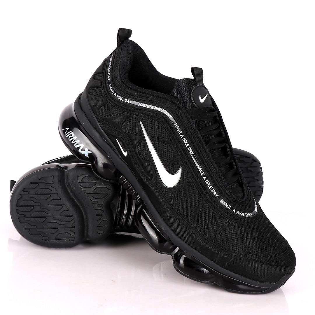 NK Max Black Sneakers With Tuned Pressure Sole And White Logo Design - Obeezi