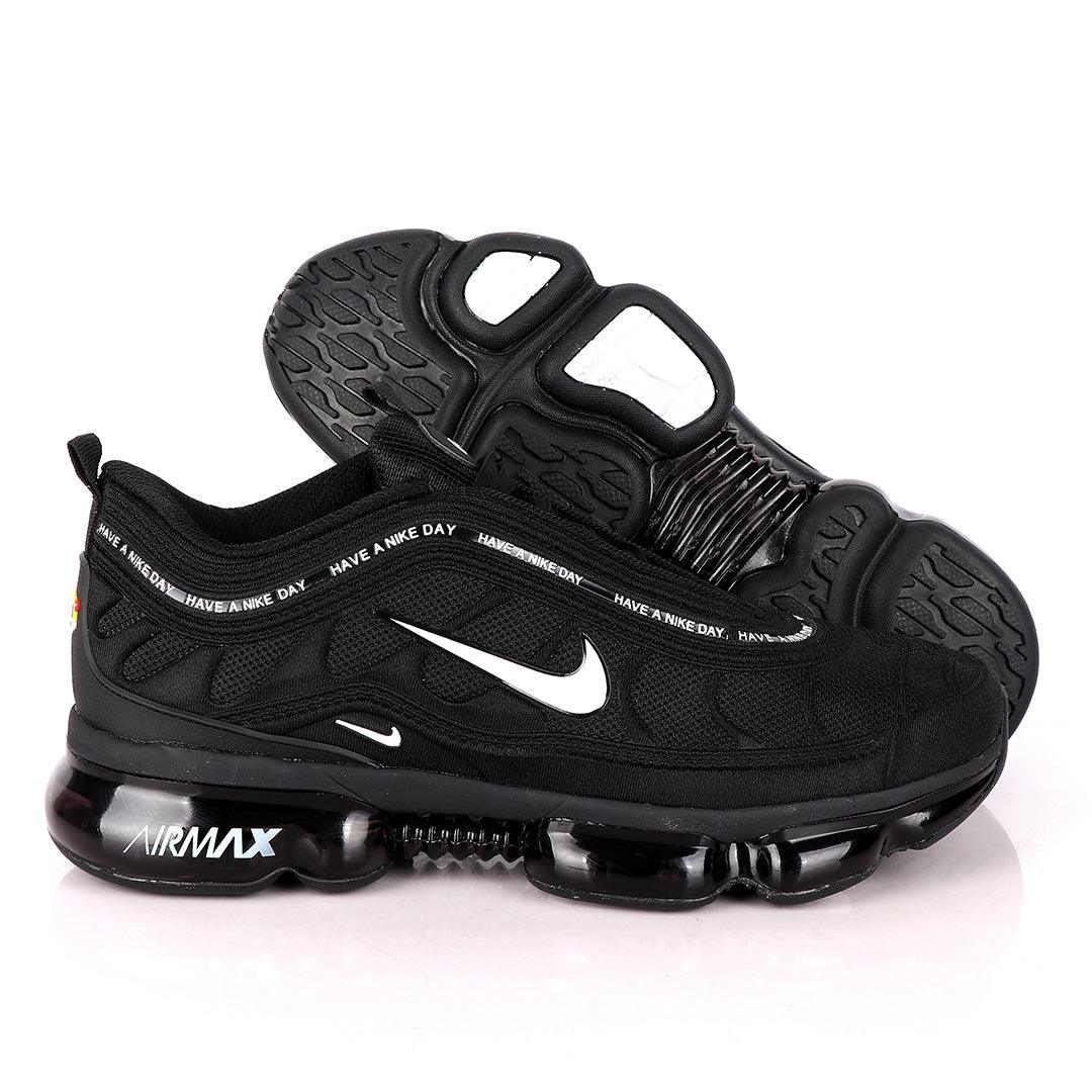 NK Max Black Sneakers With Tuned Pressure Sole And White Logo Design - Obeezi
