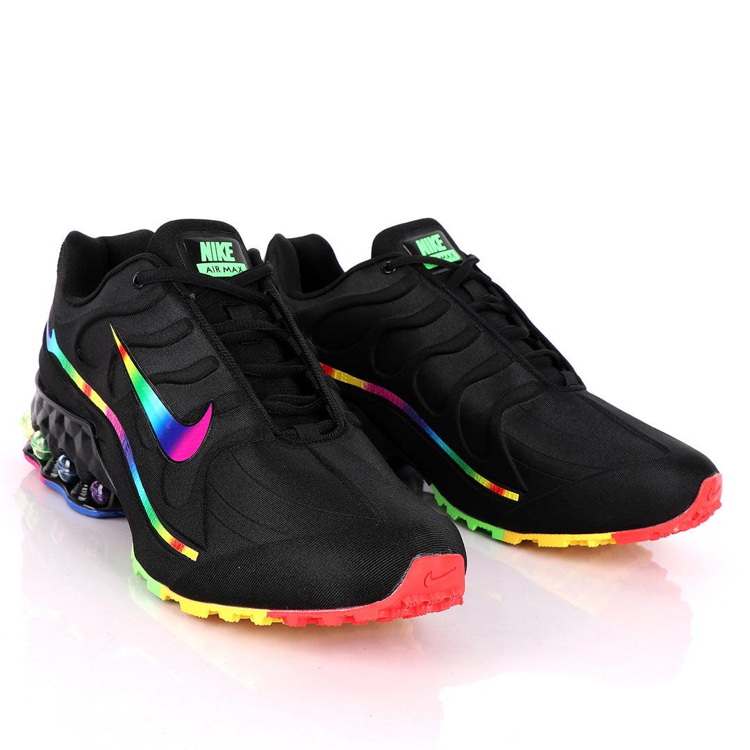 NK Max Off-White Black Sneakers With Multi-color Sole And Logo - Obeezi