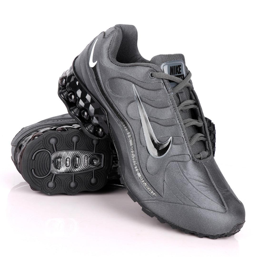 NK Max Off-White Grey Sneakers With Black Carbon Logo Design - Obeezi