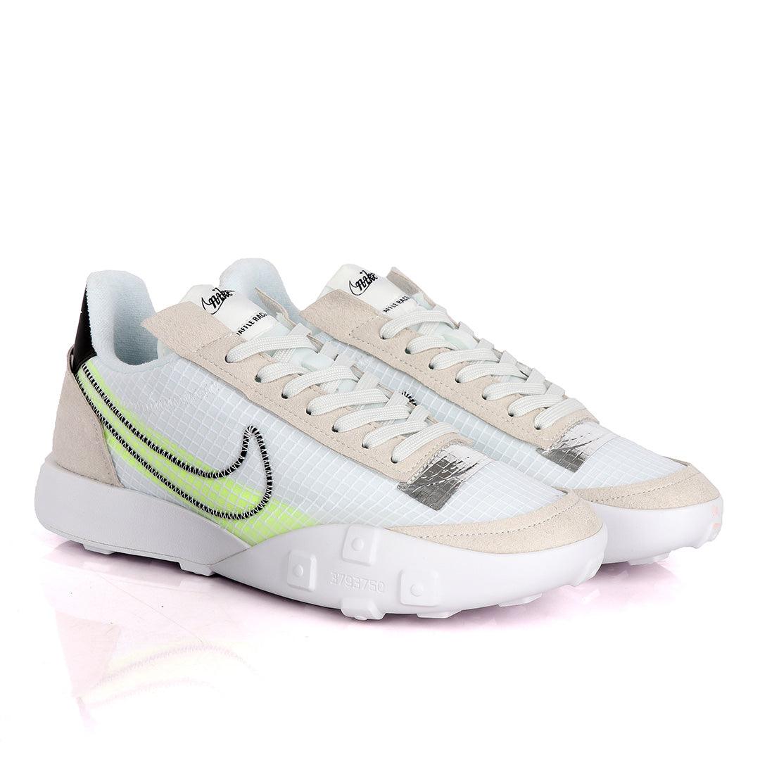 NK Waffle Racer White And Fluorescent Green Sneakers - Obeezi