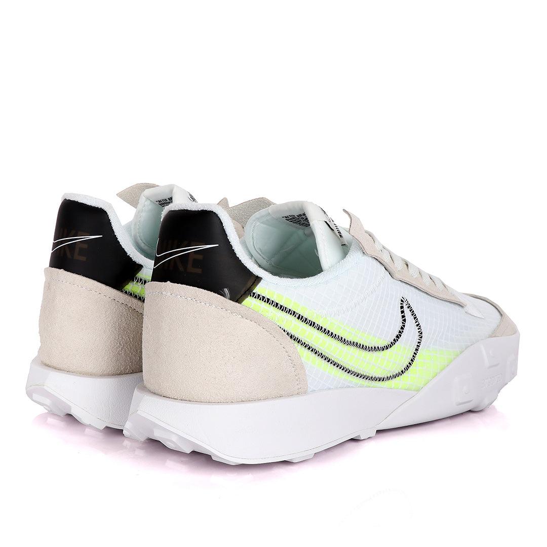 NK Waffle Racer White And Fluorescent Green Sneakers - Obeezi