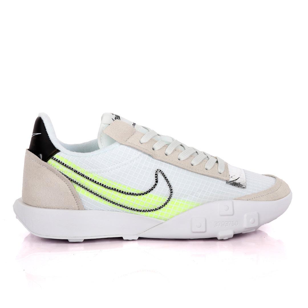 NK Waffle Racer White And Fluorescent Green Sneakers - Obeezi