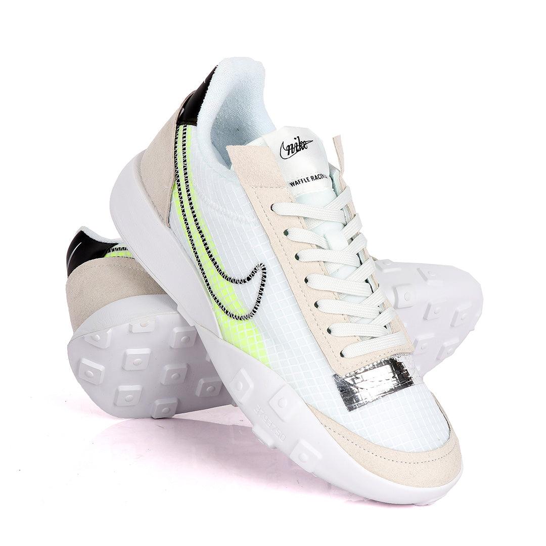 NK Waffle Racer White And Fluorescent Green Sneakers - Obeezi