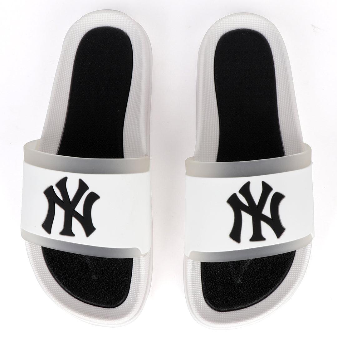 NY Fashion Big Logo Men's Brave Slide-All White - Obeezi.com