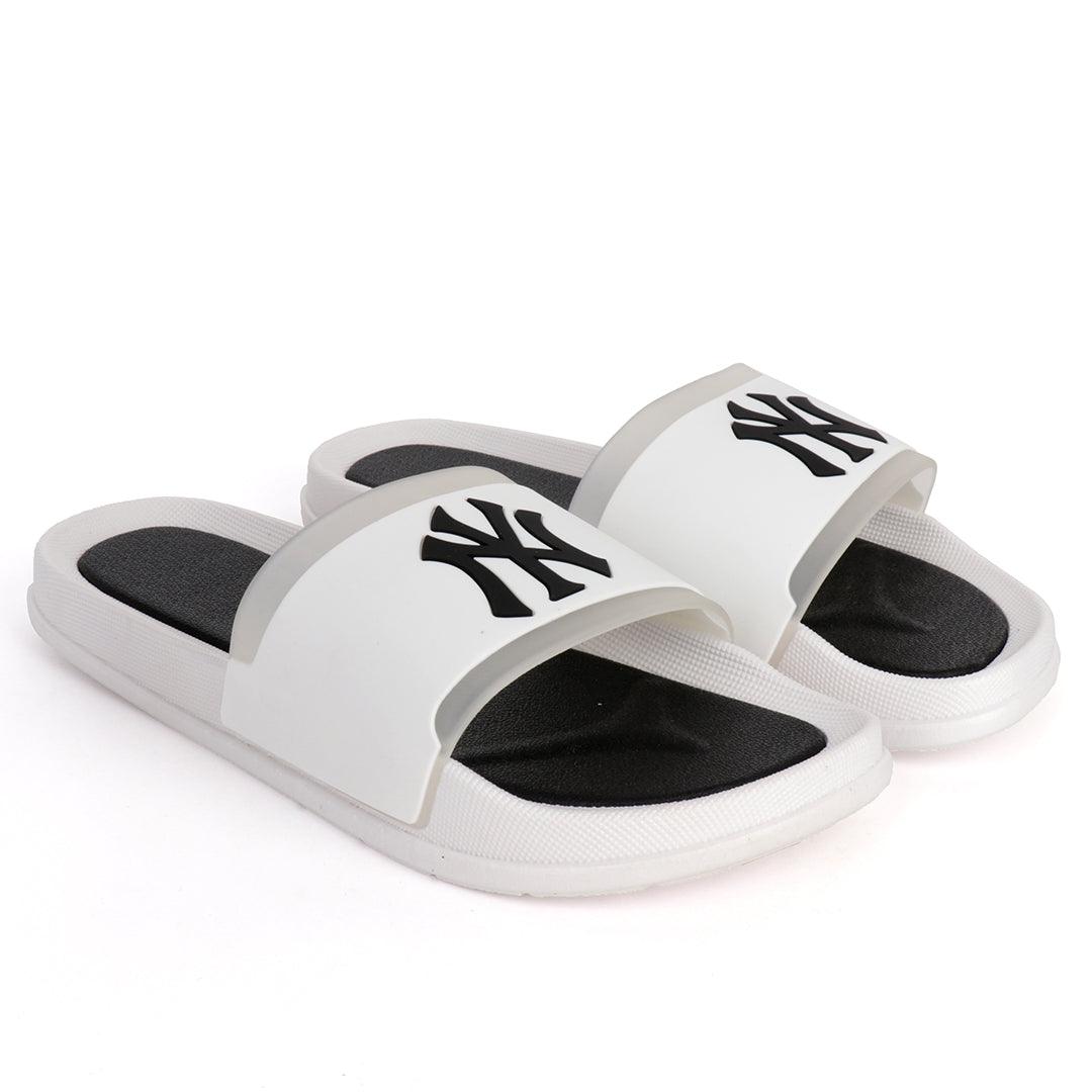 NY Fashion Big Logo Men's Brave Slide-All White - Obeezi.com
