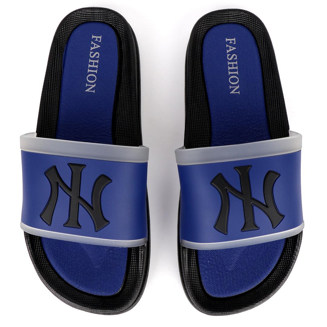 NY Fashion Big Logo Men's Brave Slide-Navy Blue - Obeezi.com