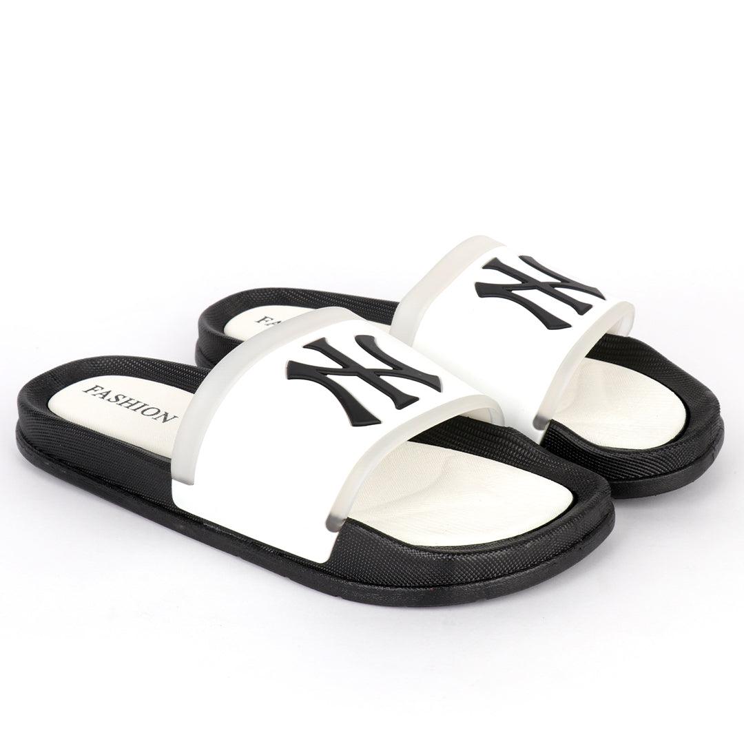 NY Fashion Big Logo Men's Brave Slide-White - Obeezi.com