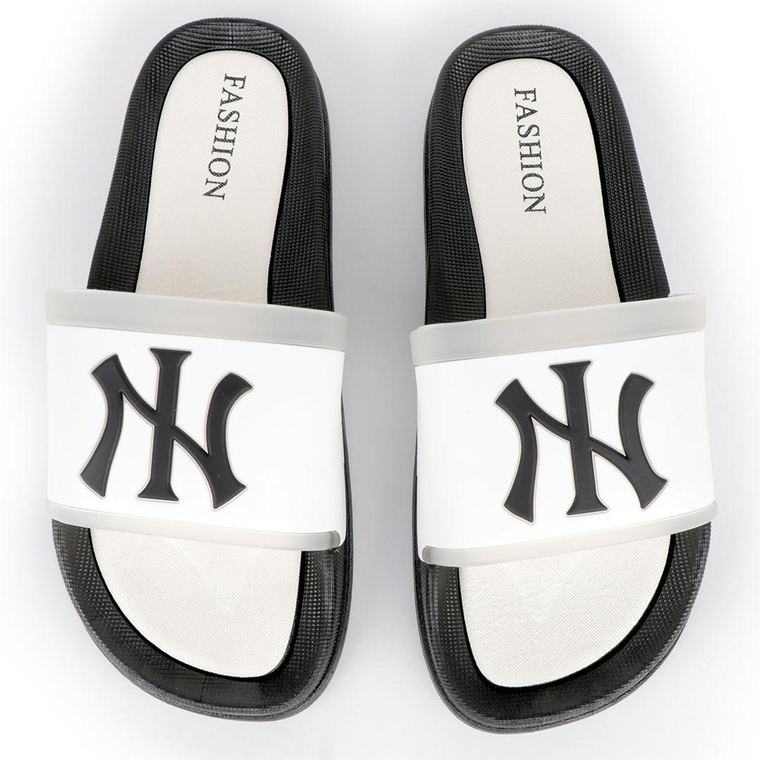 NY Fashion Big Logo Men's Brave Slide-White - Obeezi.com
