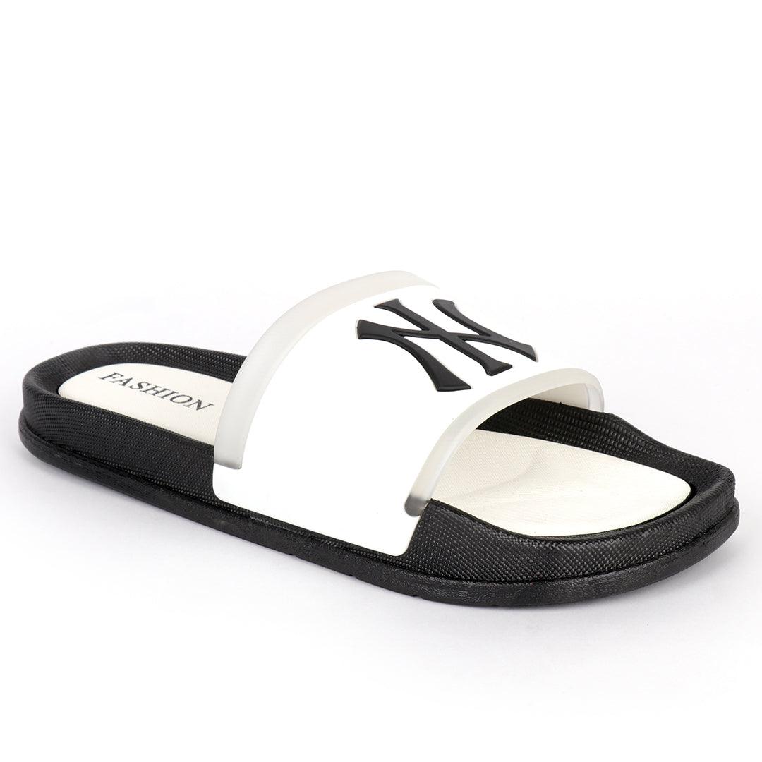 NY Fashion Big Logo Men's Brave Slide-White - Obeezi.com
