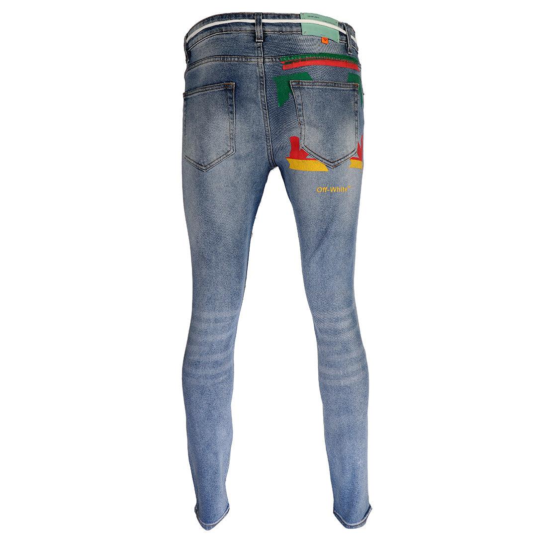 O.W Virgil Abloh Collection Authentic Men's Denim Label Jeans- Blue - Obeezi.com