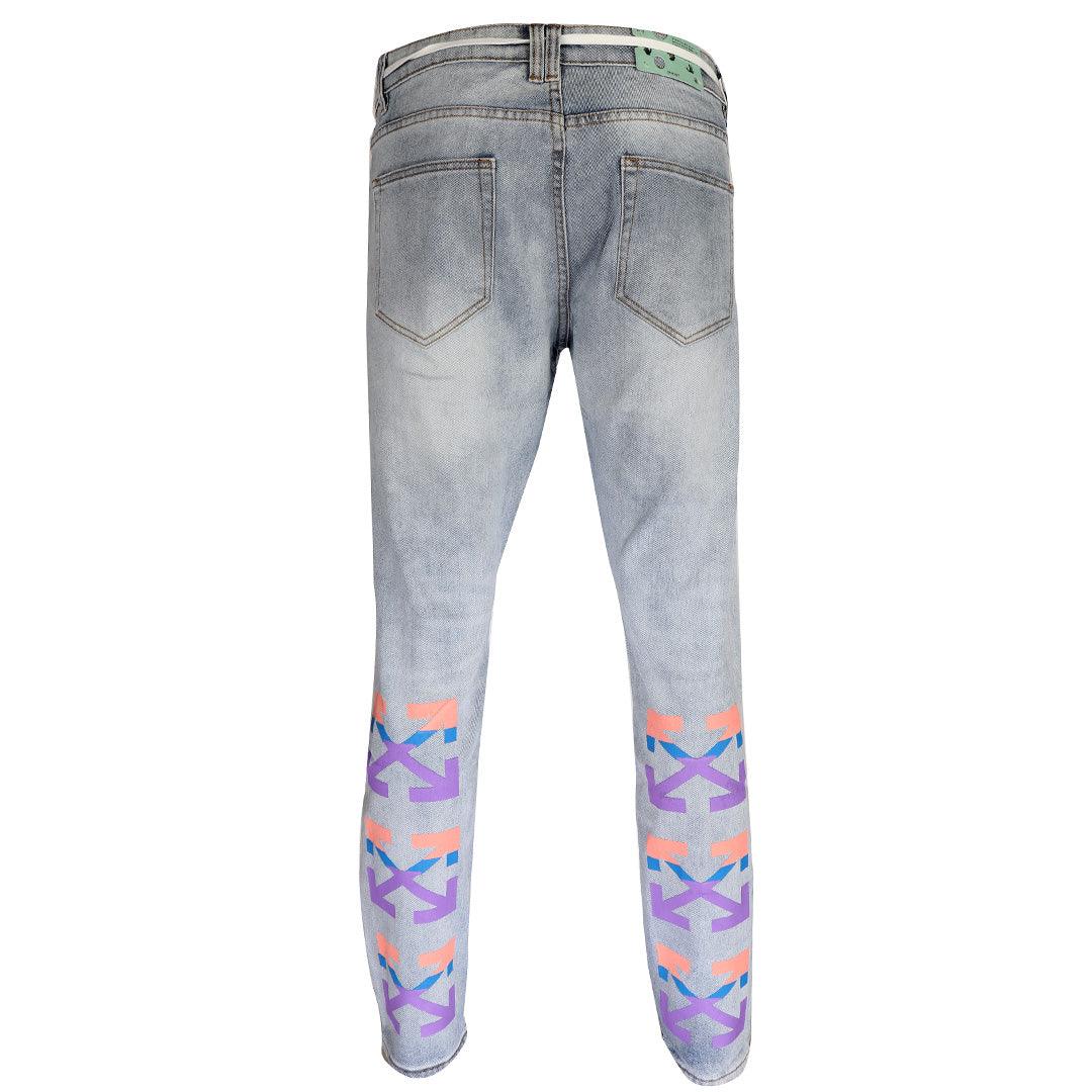 O.W Virgil Abloh Collection Denim Label Jeans- Blue - Obeezi.com