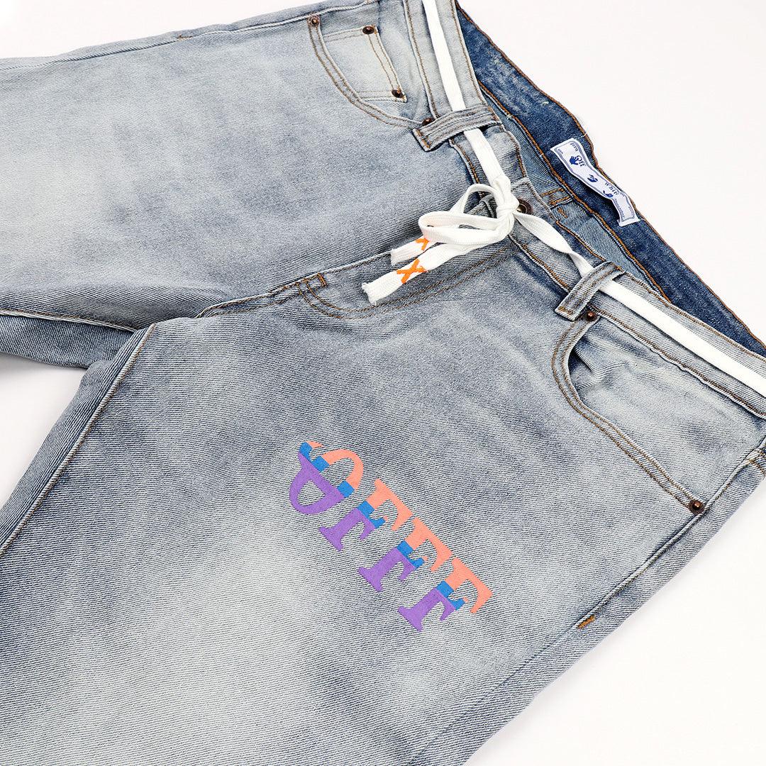 O.W Virgil Abloh Collection Denim Label Jeans- Blue - Obeezi.com