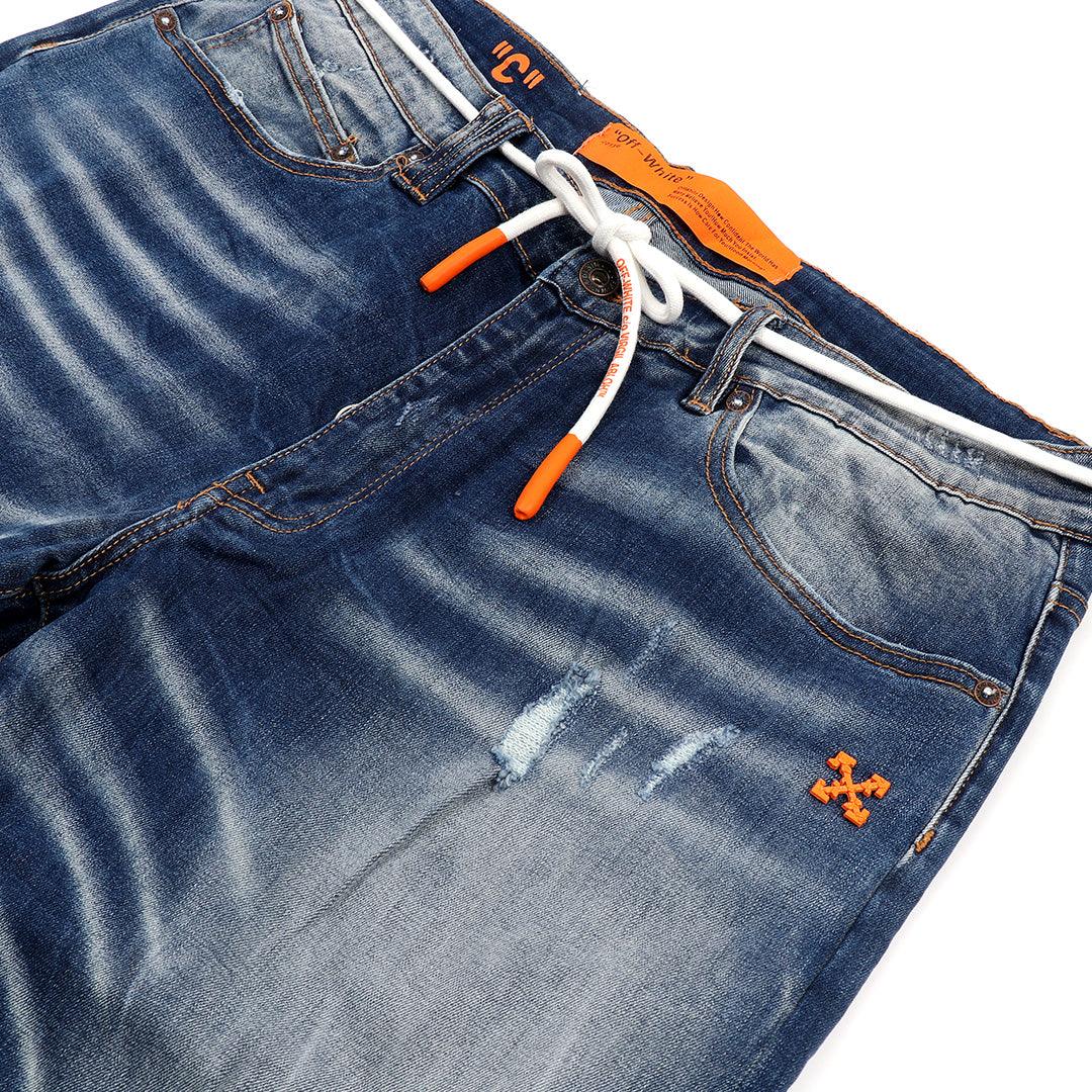 O.W Virgil Abloh Collection Exquisite Denim Label Jeans- Blue - Obeezi.com
