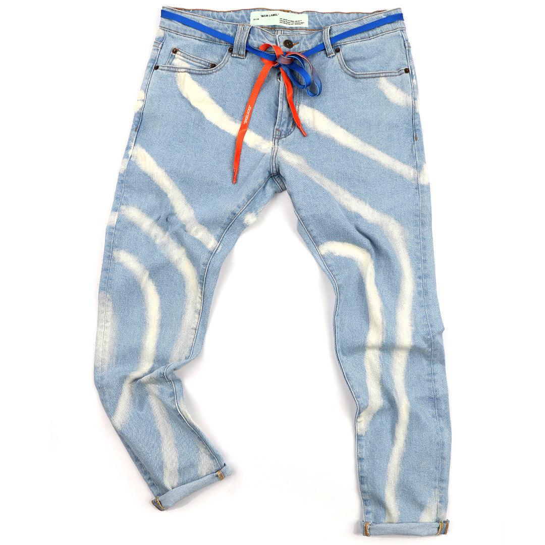O.W Virgil Abloh Collection Quality Denim Label Jeans- Blue - Obeezi.com
