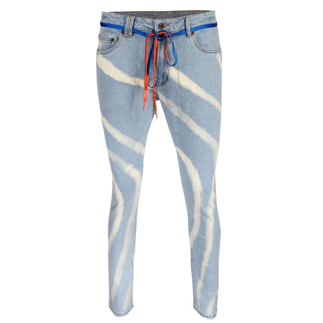 O.W Virgil Abloh Collection Quality Denim Label Jeans- Blue - Obeezi.com