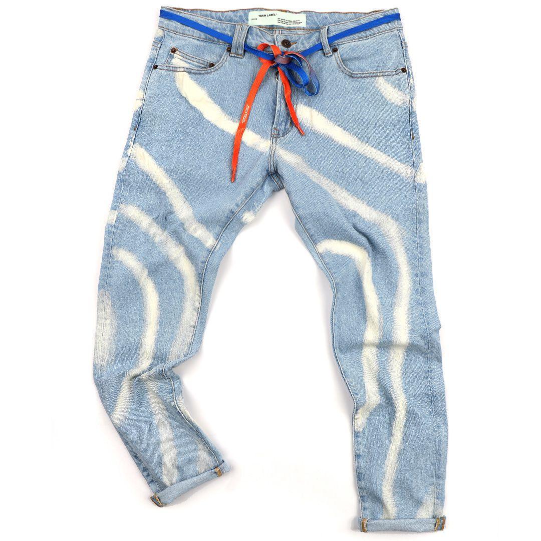 O.W Virgil Abloh Collection Quality Denim Label Jeans- Blue - Obeezi.com