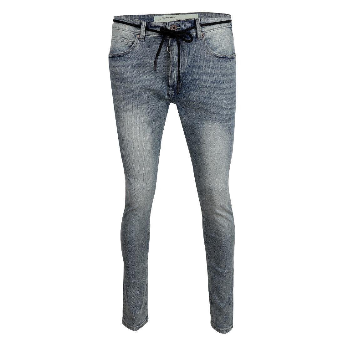 O.W Virgil Abloh Collection Ripped Executive Denim Label Jeans- Blue - Obeezi.com