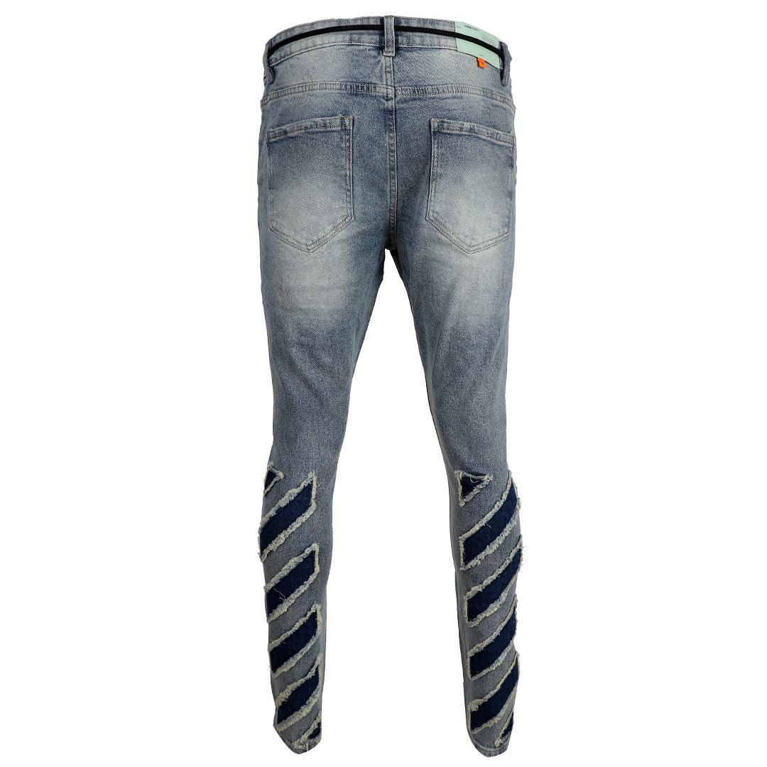 O.W Virgil Abloh Collection Ripped Executive Denim Label Jeans- Blue - Obeezi.com