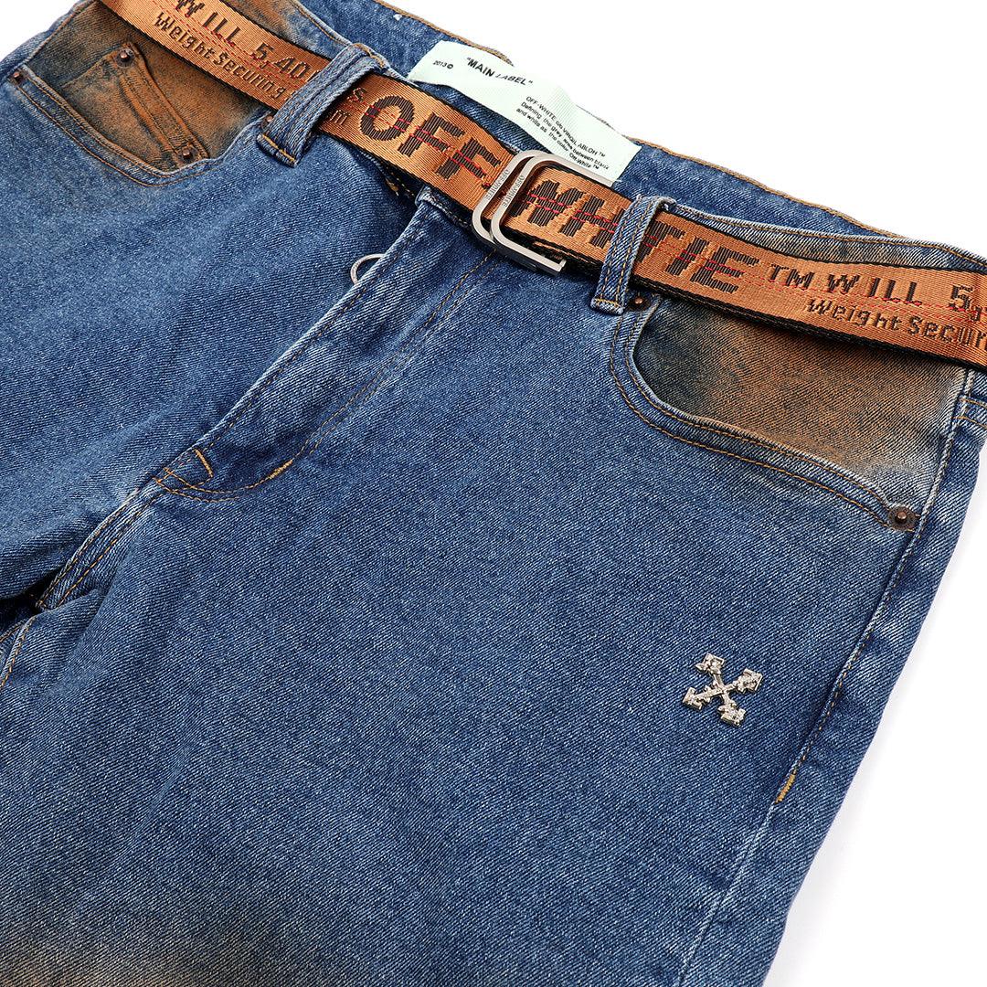 O.W Virgil Abloh Collection Two-Toned Executive Denim Label Jeans- Blue - Obeezi.com