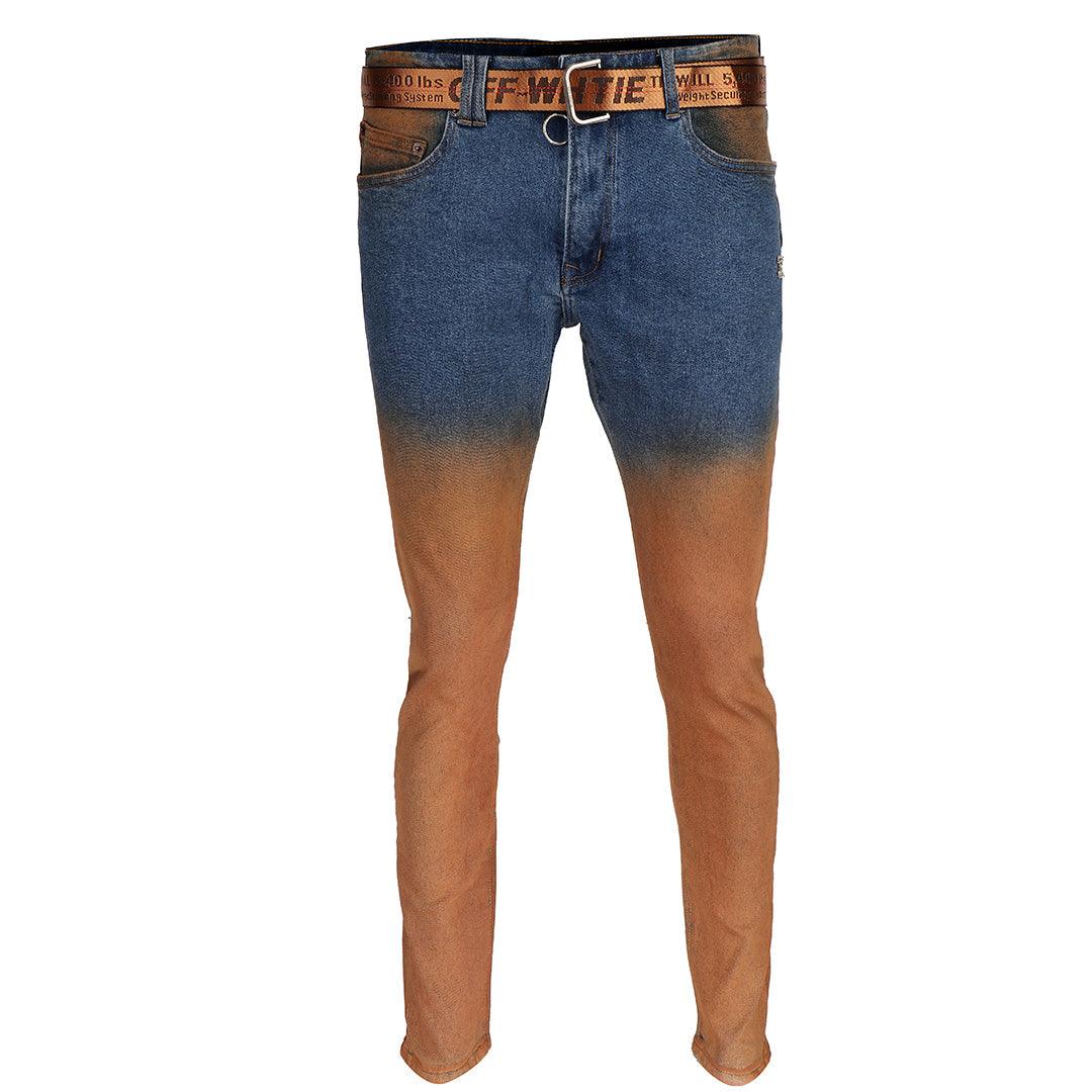 O.W Virgil Abloh Collection Two-Toned Executive Denim Label Jeans- Blue - Obeezi.com