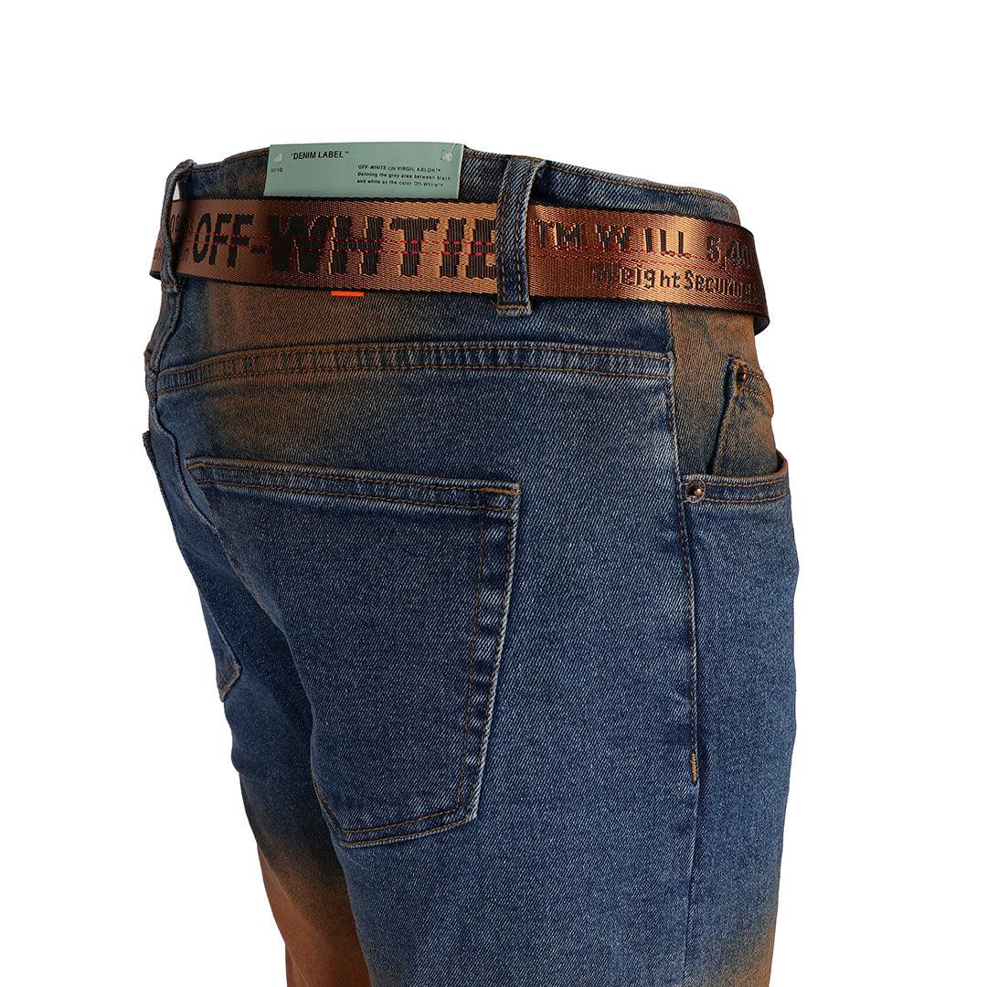 O.W Virgil Abloh Collection Two-Toned Executive Denim Label Jeans- Blue - Obeezi.com