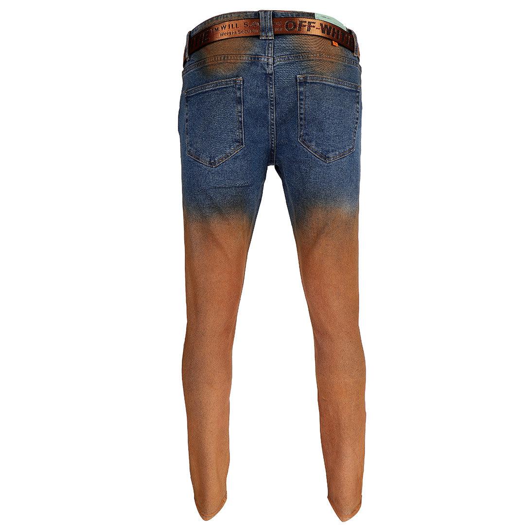 O.W Virgil Abloh Collection Two-Toned Executive Denim Label Jeans- Blue - Obeezi.com