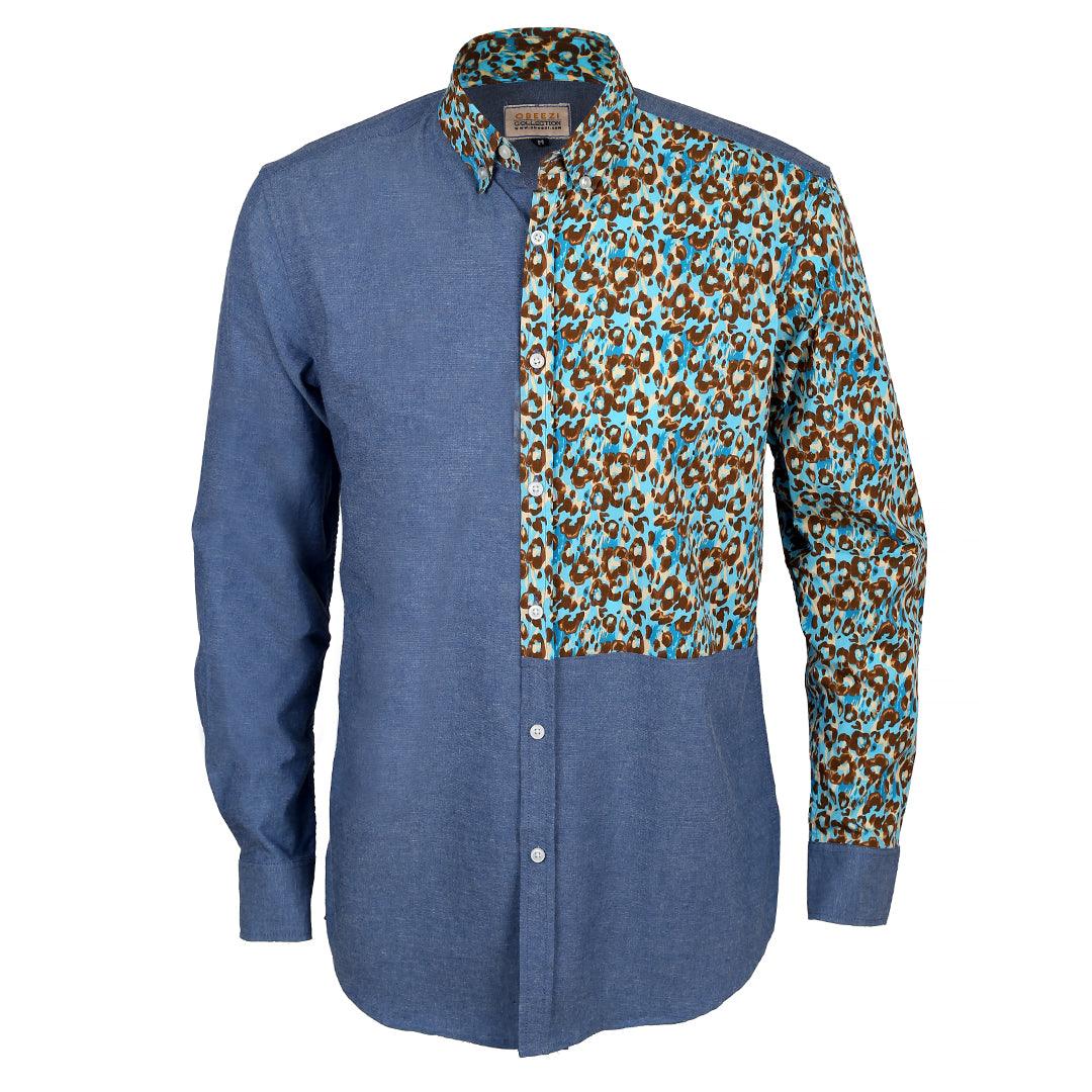 Obeezi Exquisite Patterned Designed Blue Shirt - Obeezi.com