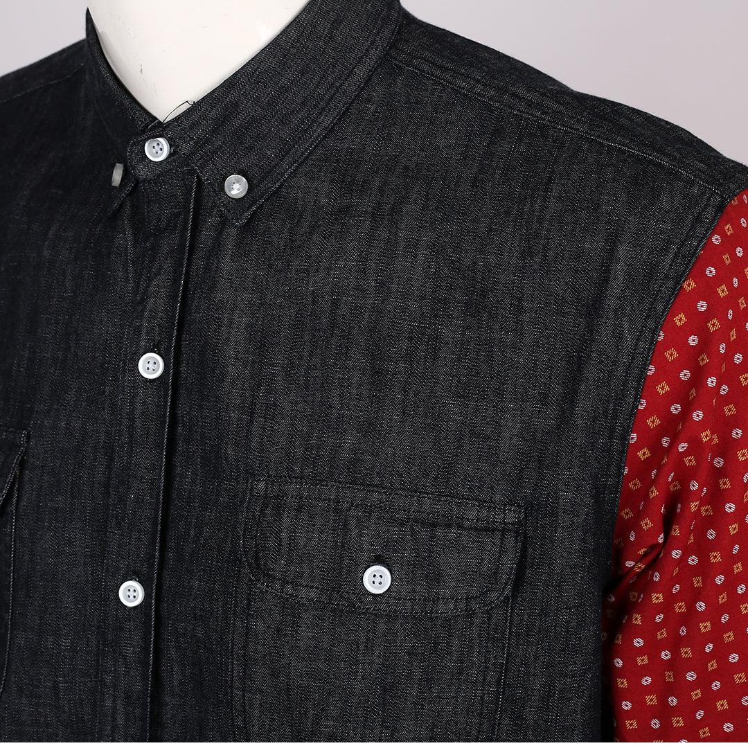 Obeezi Exquisite Patterned Designed Blue Shirt With Multi Coloured Designed Hand - Obeezi.com