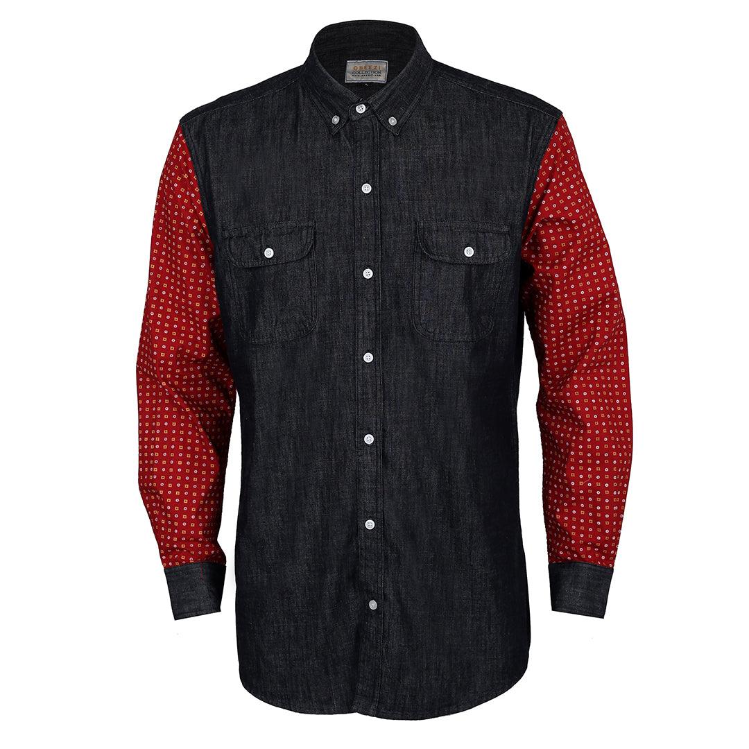 Obeezi Exquisite Patterned Designed Blue Shirt With Multi Coloured Designed Hand - Obeezi.com