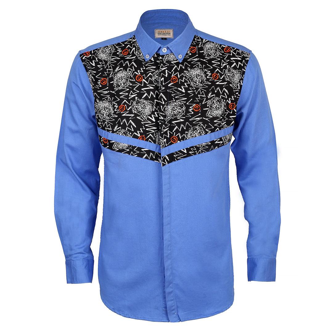 Obeezi Exquisite V Patterned Designed Shirt - Blue - Obeezi.com