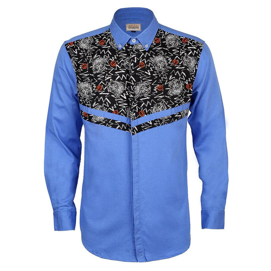 Obeezi Exquisite V Patterned Designed Shirt - Blue - Obeezi.com