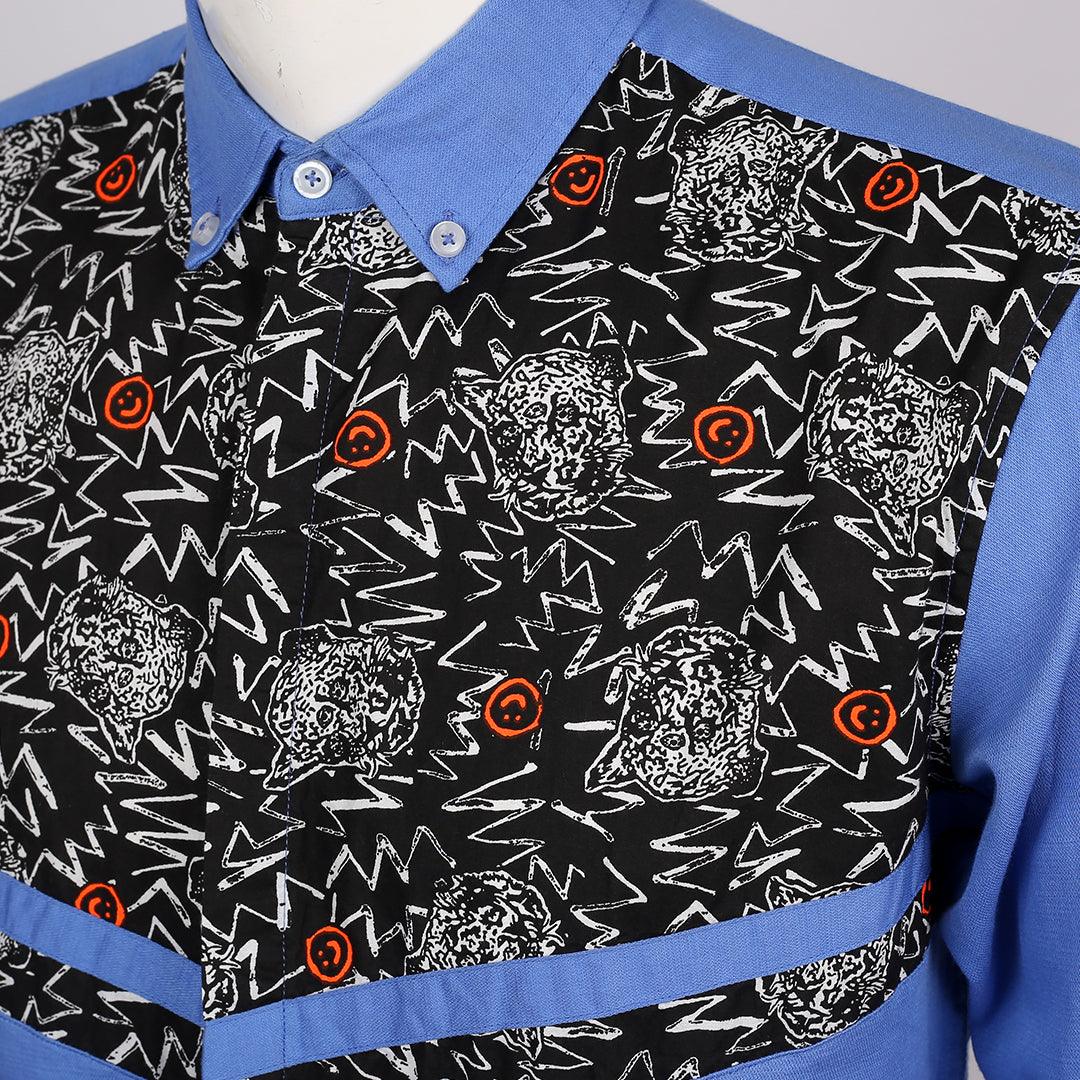 Obeezi Exquisite V Patterned Designed Shirt - Blue - Obeezi.com