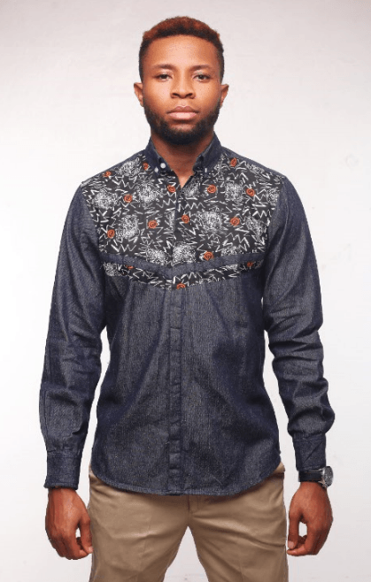 Obeezi Mid-V Casual with Orange Smiley Denim Shirt - Obeezi
