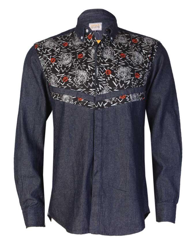 Obeezi Mid-V Casual with Smiley Denim Shirt - Obeezi.com